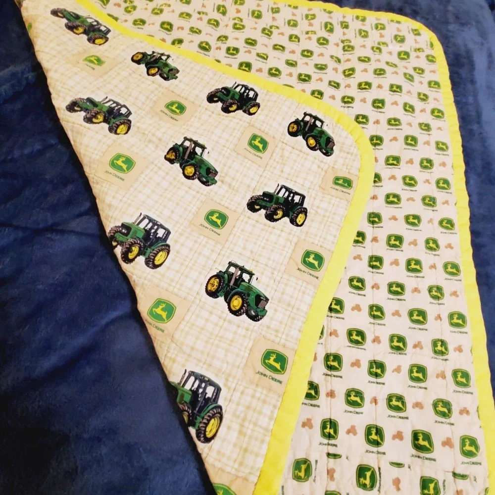 John Deere Tractor Baby Toddler Quilt Handmade Handcrafted Approx 35
